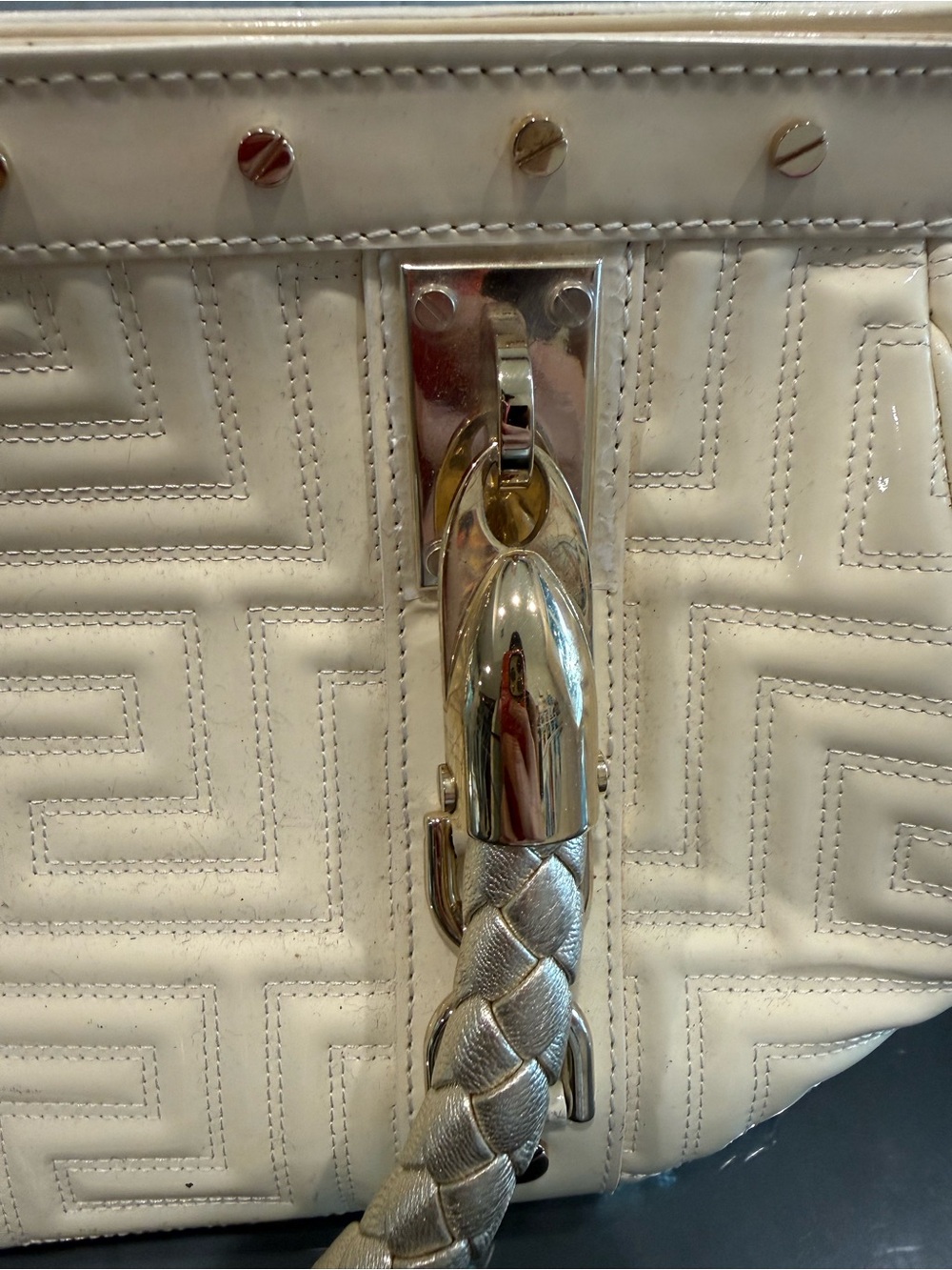 Vintage Gianni Versace Couture White Patent Leather Top Handle Bag Made in Italy - Picture 5 of 16